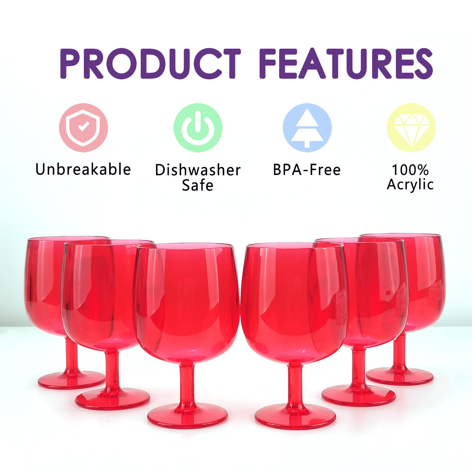 Lot de 6 gobelets empilables en acrylique - 355 ml - Gobelets incassables - Sans BPA - 14 cm de haut x 7,6 cm de diamètre - Pour une utilisation en intérieur et en extérieur (rouge)