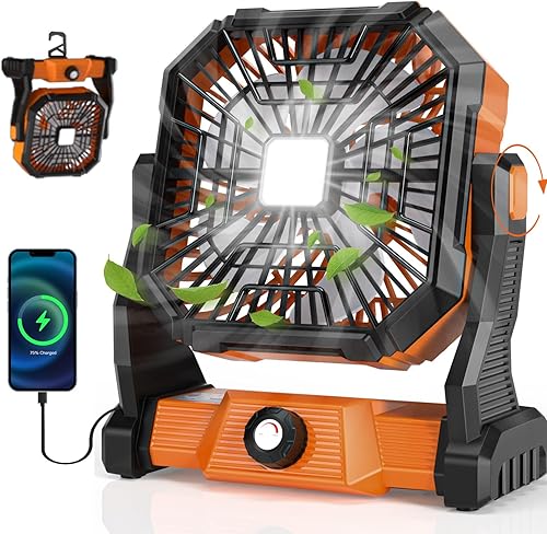 Portable Camping Fan,20000mAh Rechargeable Battery Powered Fan with LED Lantern, USB-C Battery Operated Fans,Ultra Quiet, for Outdoor Indoor Use,Travel, Tent,Beach, Picnic,Barbecue, Fishing,Home