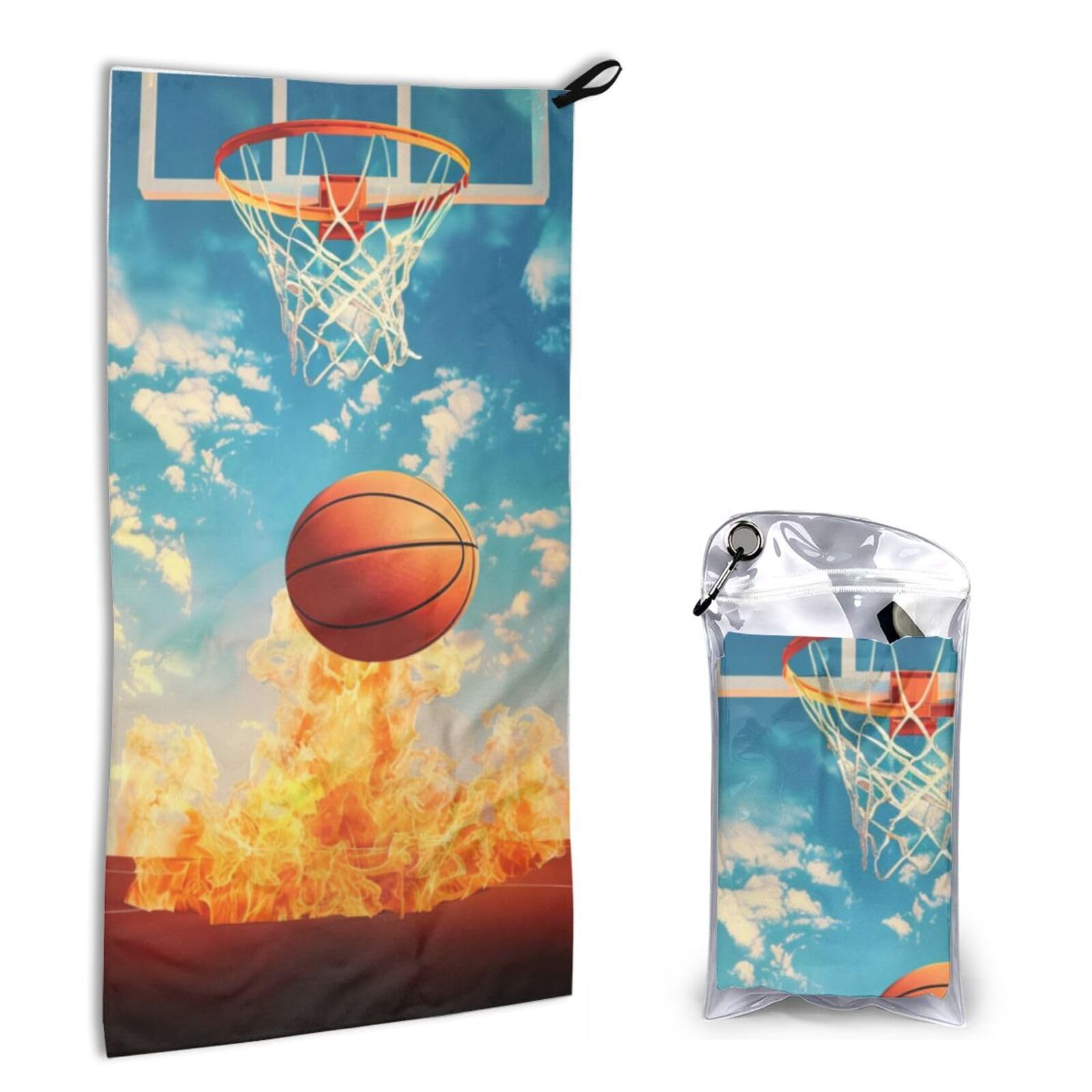 BWWHCCTI Quick Dry Hand Towel With Bag - Basketball Printed Super Absorbent Face Cloth Microfiber Travel Sports Towels 40x80cm