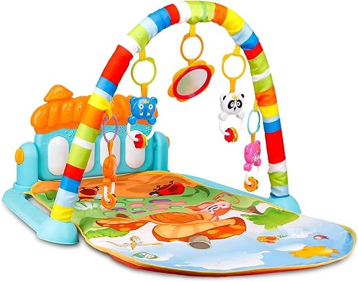 MahiAuraCo Activity Play Mat with Hanging Toys, Floor Play Gym with Arch Frame, Indoor Play Setup with Interactive Attachm...
