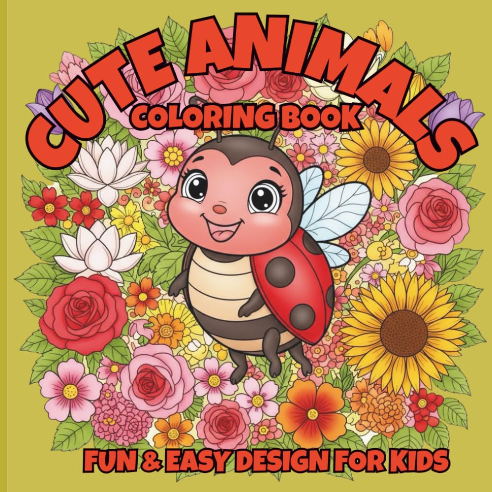 CUTE ANIMALS COLORING BOOK : A Whimsical Journey Through 30 Smiling Friends and Beautiful Blooms!