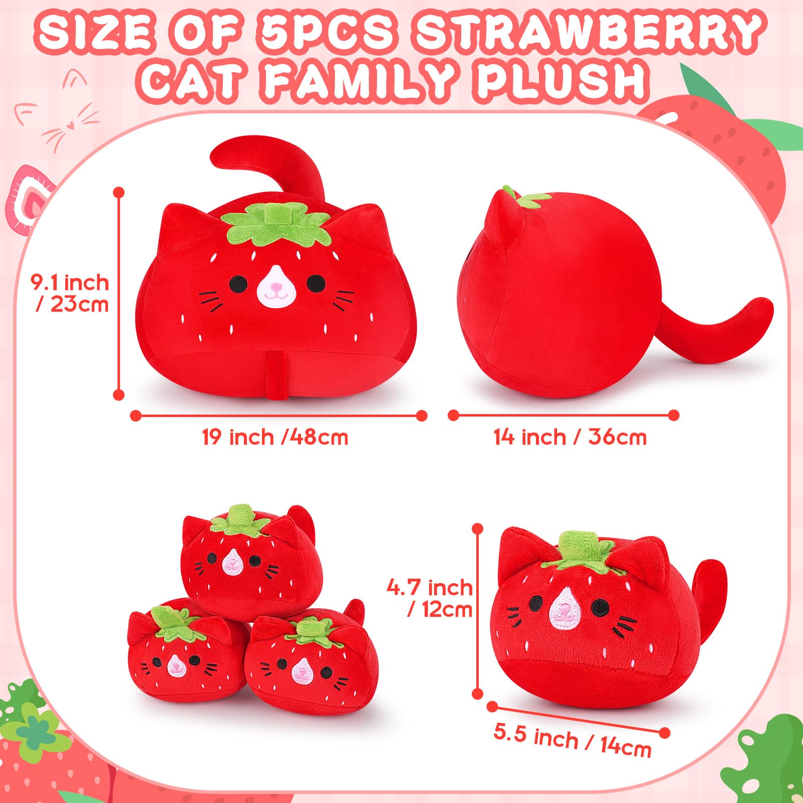 Auspicious beginning Stuffed Cat Strawberry Cat Large Plush Toys Stuffed Animals Mommy with Baby - Image 2