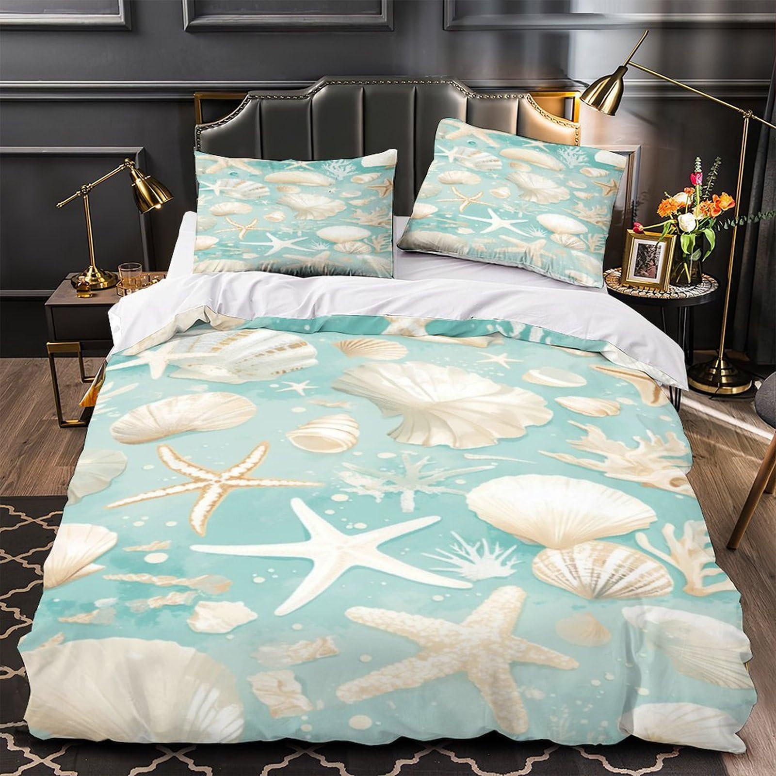 Parure de lit coquillage 140x200 avec housse de couette microfibre pour enfant