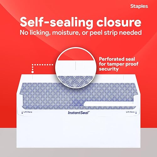 Miniatura 5 de Staples Sobres de cartas de negocios #9, doble ventana, teñido de seguridad, cierre autosellado, 8-7/8 x 3-7/8 pulgadas, paquete de 500, color blanco