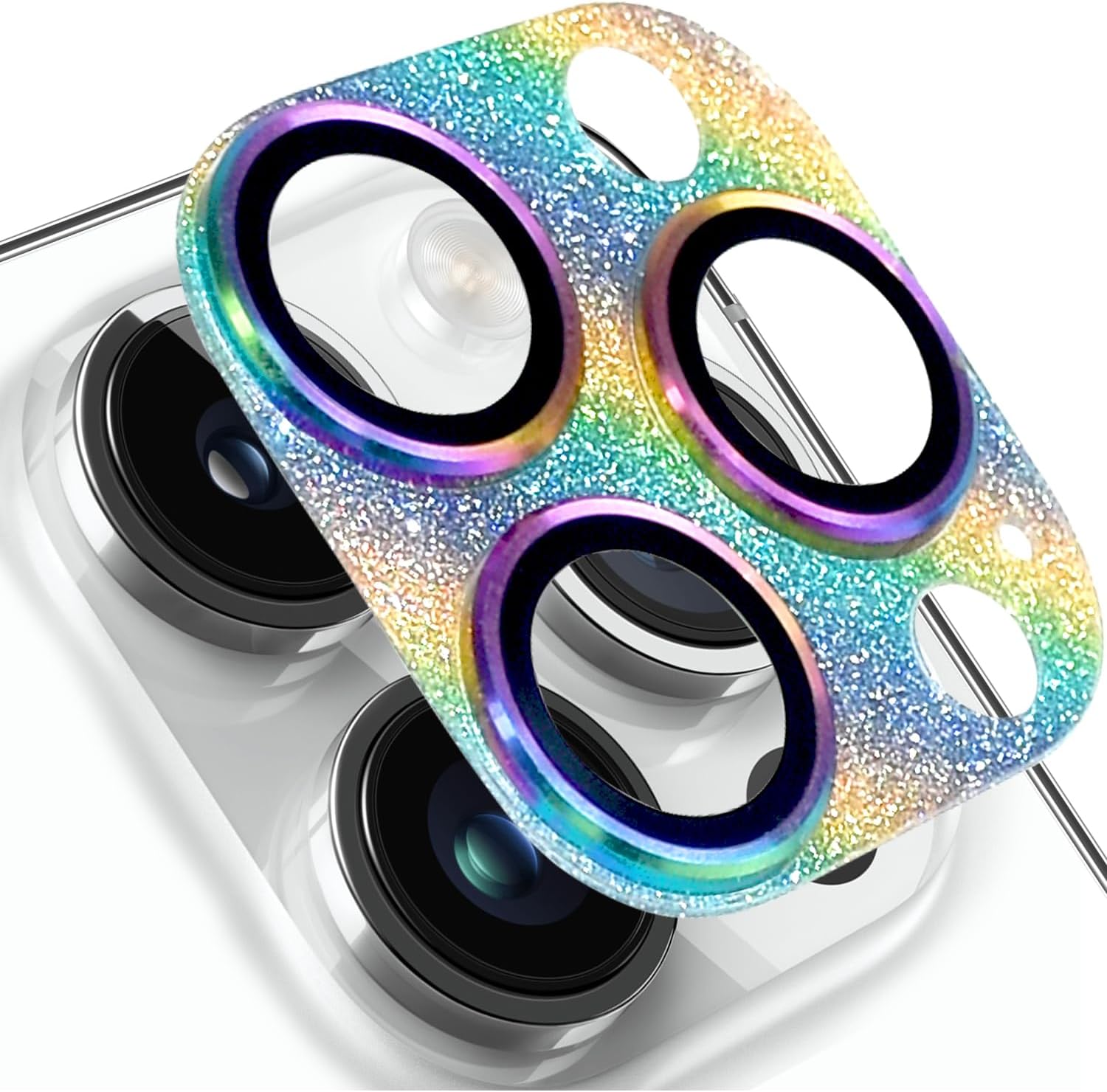 for iphone 13 pro and iphone 13 pro max camera lens protector, anti-scratch tempered glass camera screen protector shockproof full protective camera cover case friendly lens cover-colorful colorful glossy for iphone 13 pro / 13 pro max
