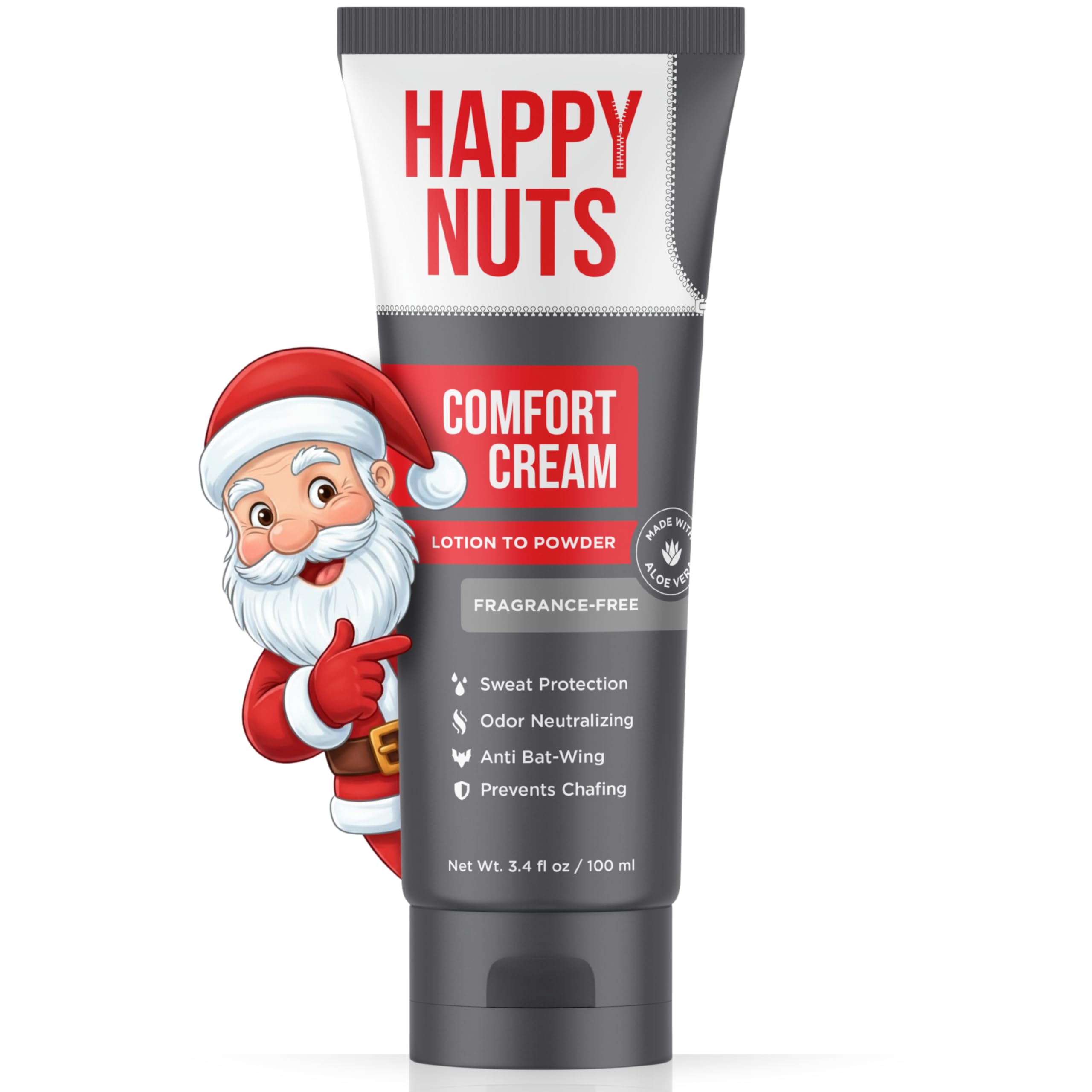 HAPPY NUTS Comfort Cream Deodorant For Men: Anti-Chafing Sweat Defense, Odor Control, Aluminum-Free Mens Deodorant & Hygiene Products for Men's Private Parts 3.4 Fl Oz, Fragrance-Free
