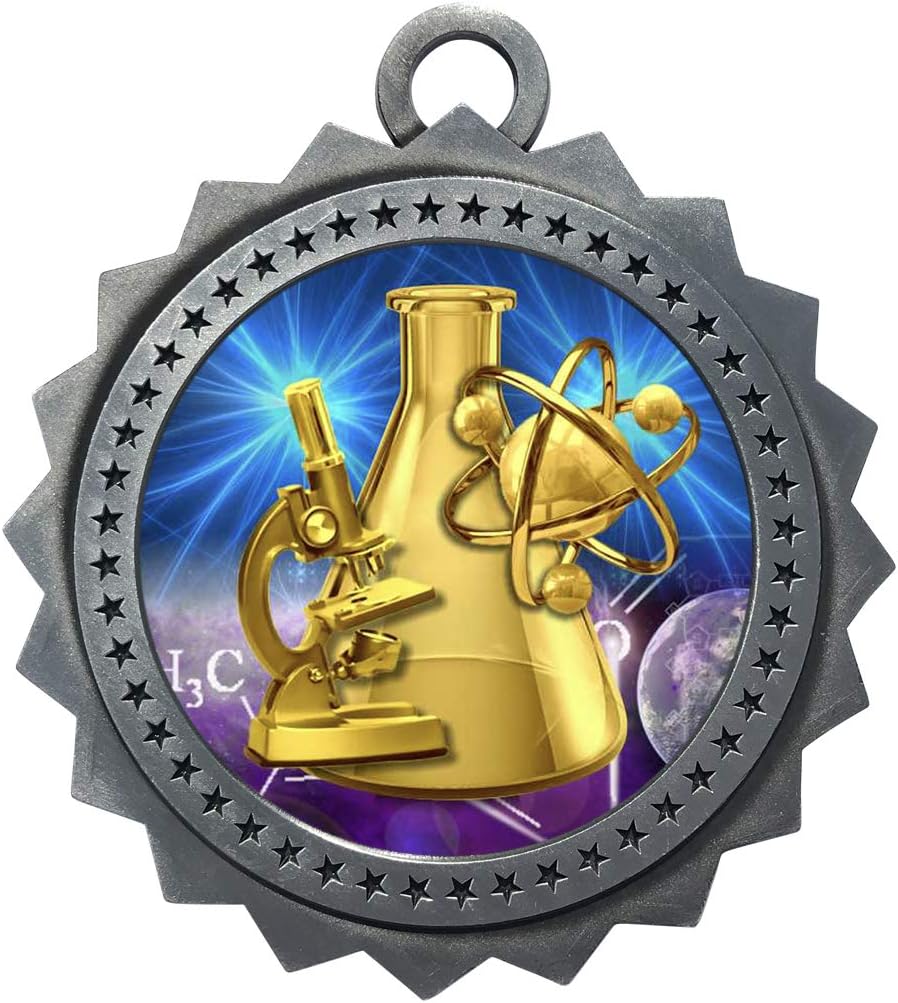 10 PK of Science Fair Silver Medals Trophy Award with Neck Ribbons D03-D79
