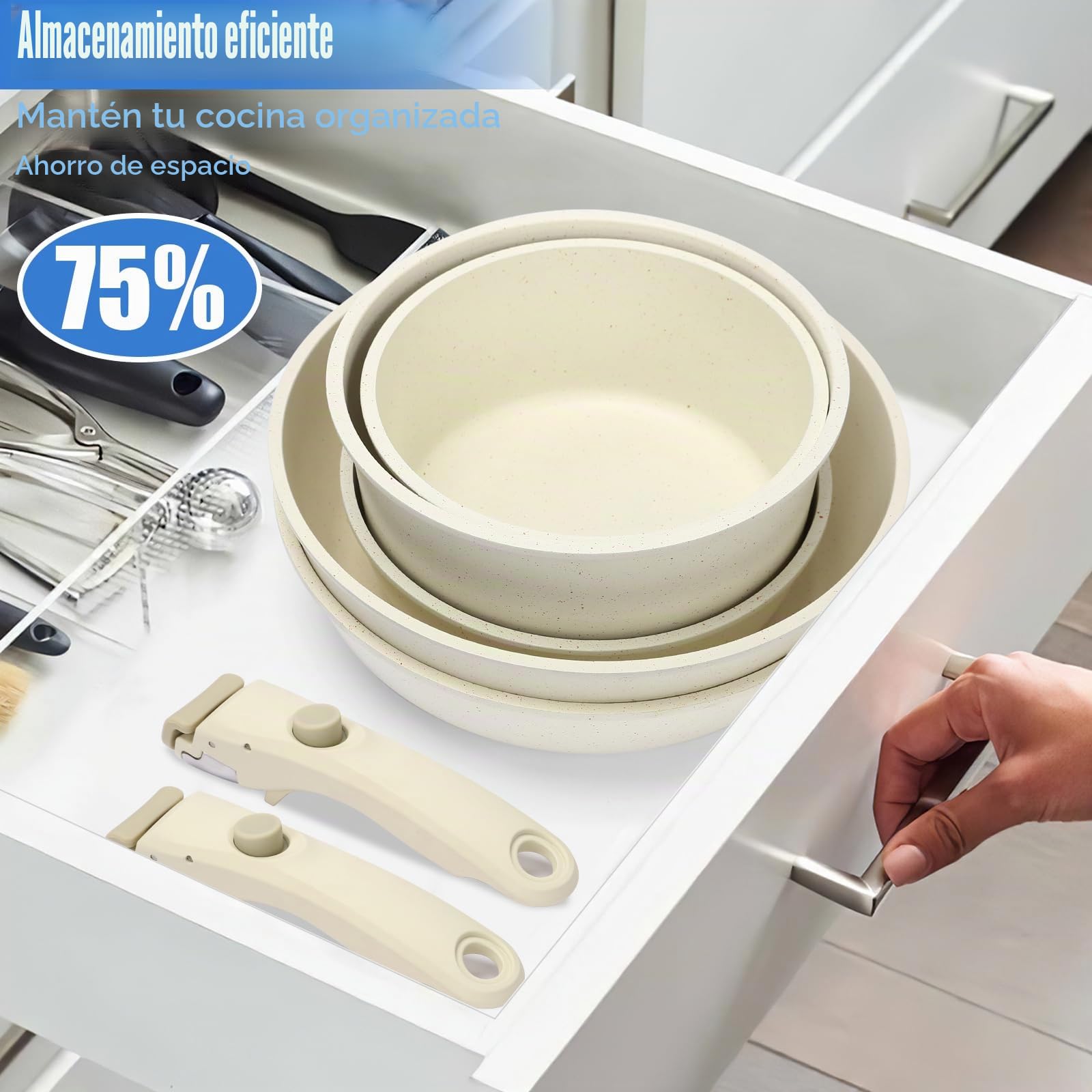 GFTIME Juego de ollas de 17 piezas, revestimiento de cerámica antiadherente con asas extraíbles, para todo tipo de cocinas, incluidas las de inducción, apilables y aptas para lavavajillas