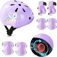 Vista 8 de Casco de bicicleta para niños, rodilleras, coderas, muñequeras, equipo de protección, cascos ajustables para niños de 3 a 5 años, 2 a 8 años