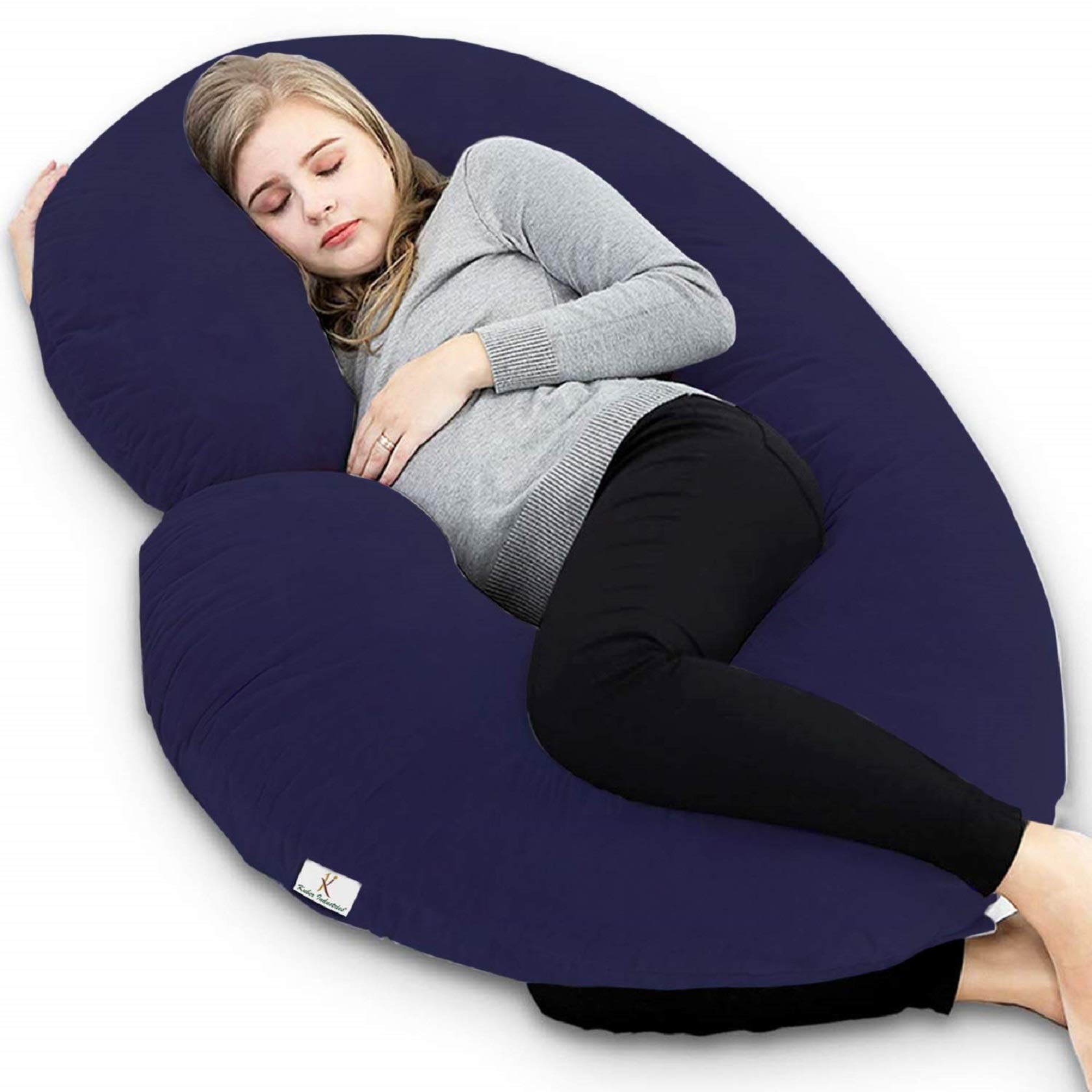 Kuber IndustriesCotton Ultra Soft Hollow Fibre C Shaped Maternity Pillow,Pregnancy Pillow,Body Pillow with Zippered Cover (Navy Blue)-CTKTC39237, Standard