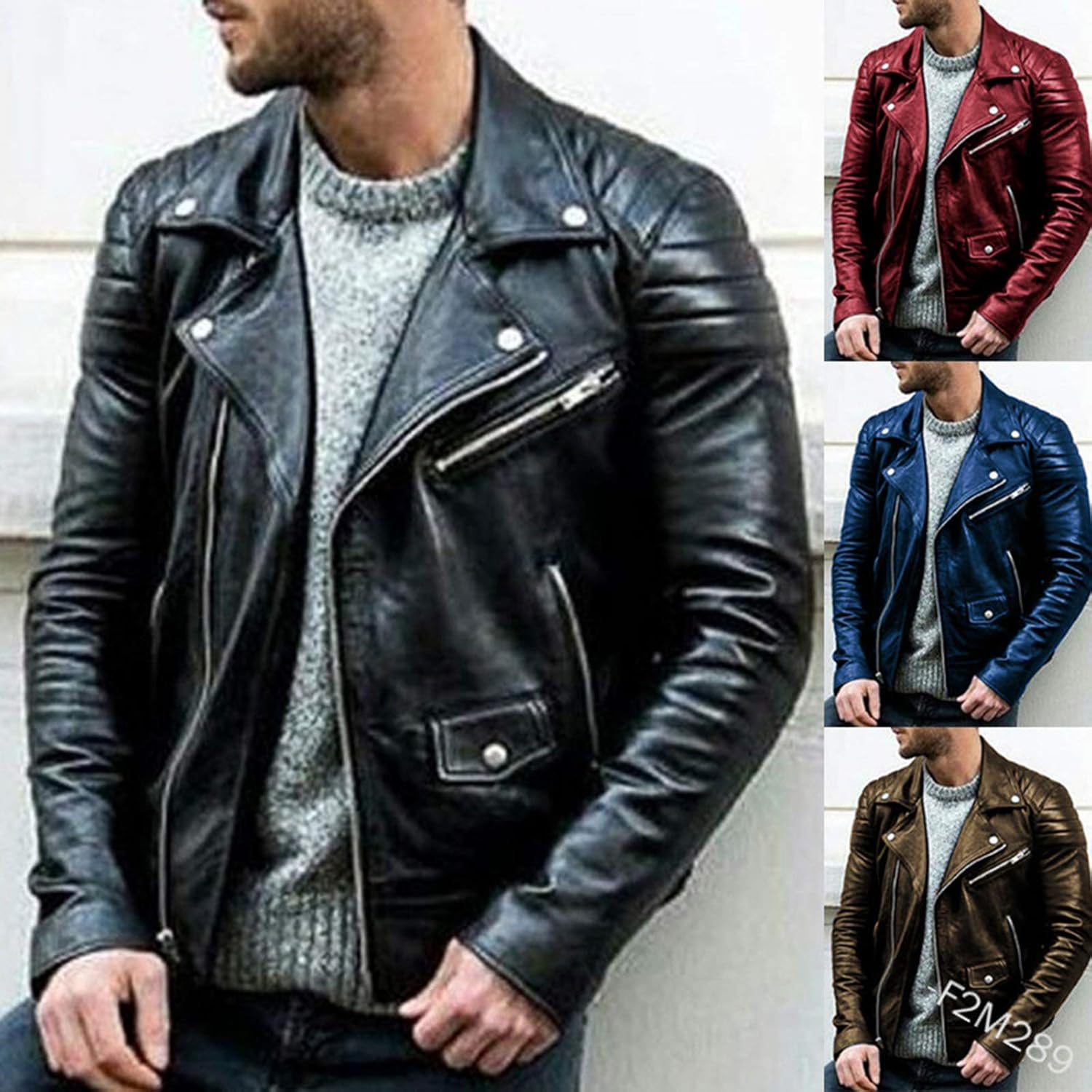 Men's Motorcycle Rock Punk Biker Leather Jacket Multi-Zip Design