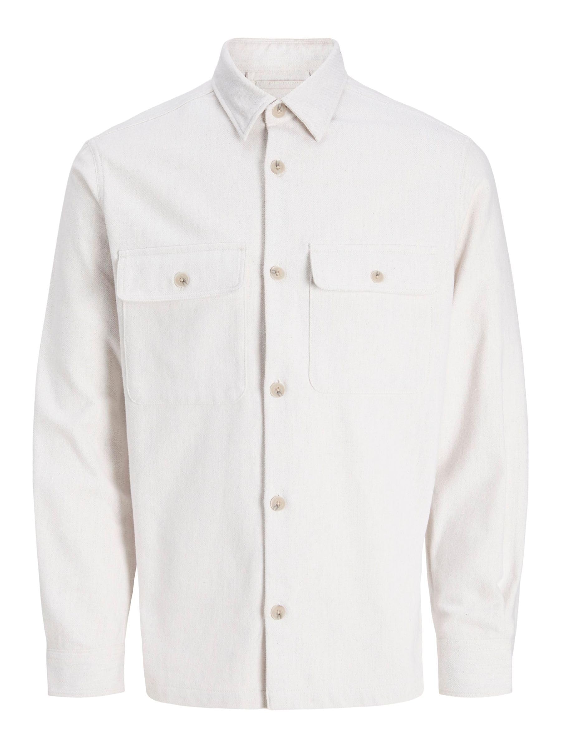 JACK & JONES Men's Jprrayle Melange Solid L/S Overshirt Sn, Cloud Dancer, L