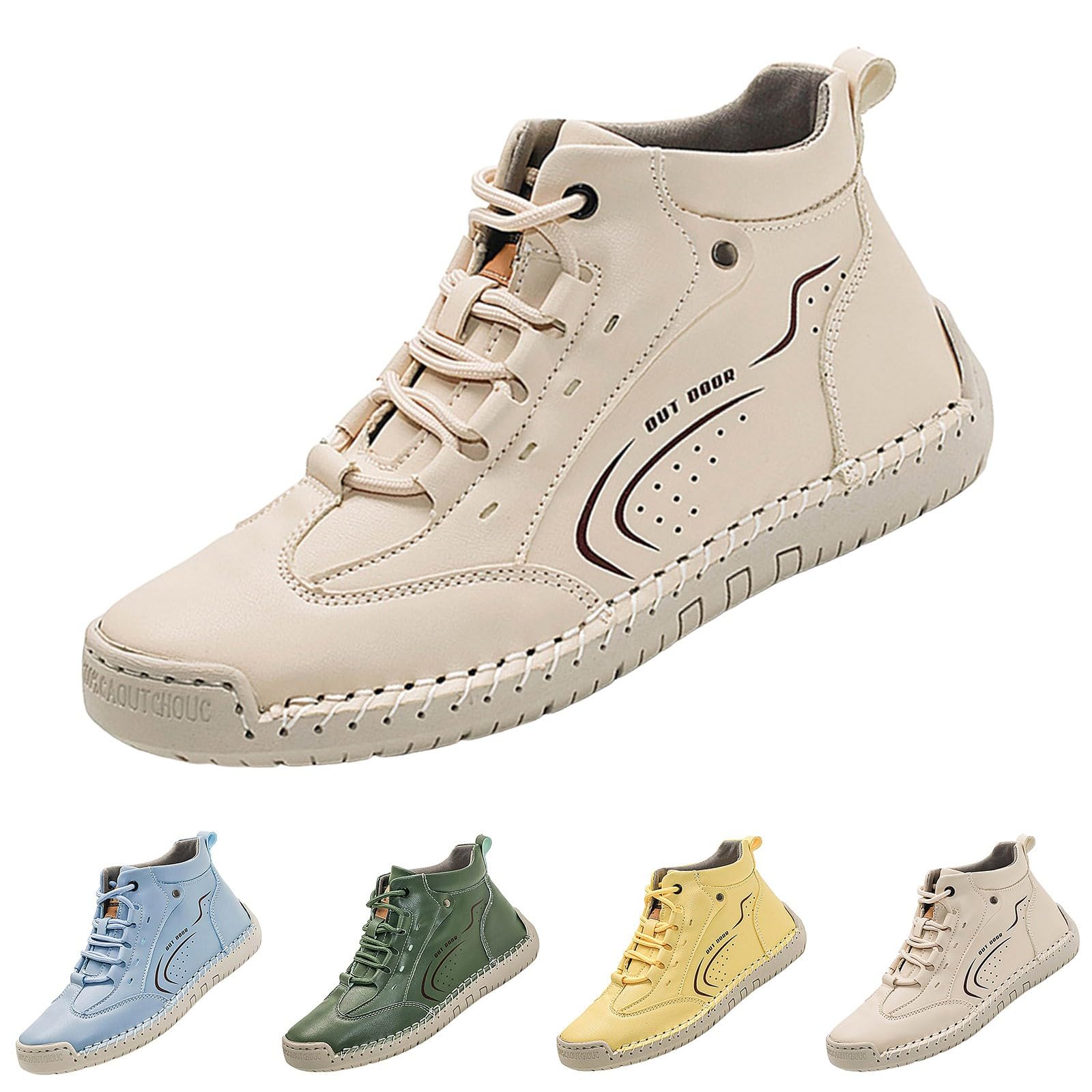 Generisch Scarpe sportive da donna in pelle, con lacci, alla moda, punta rotonda, antiscivolo, suola morbida, scarpe da ginnastica, piatte, casual, comode, per attività all'aperto, guida, passeggiate