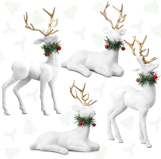 Wesiti 4 Pcs Christmas Reindeer Figurines Decorations