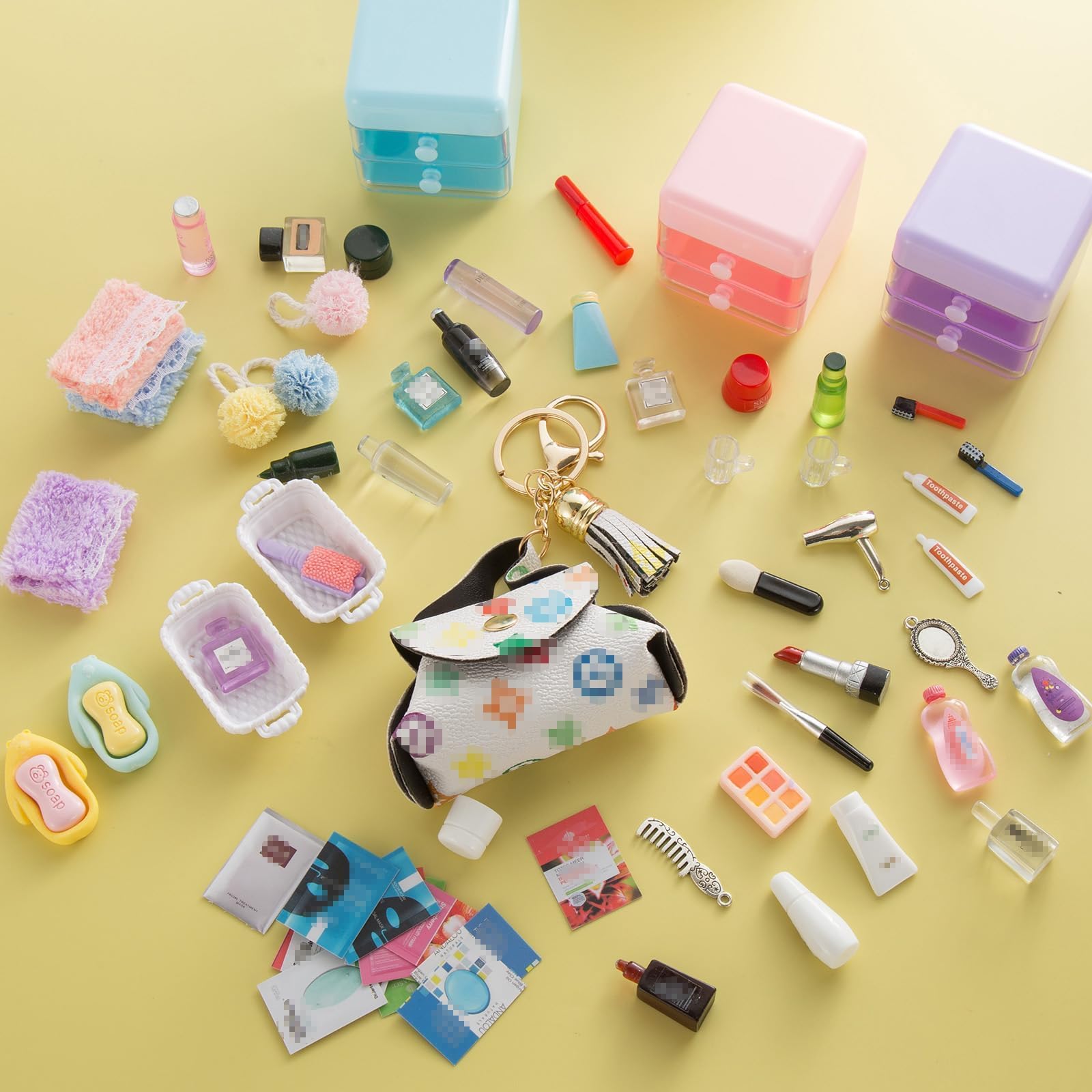 72 szt. domek dla lalek mini etui do przechowywania biżuterii torebka ręcznik zestaw kosmetyków akcesoria łazienkowe szczoteczka do zębów szampon perfumy suszarka do włosów grzebień torebka dekoracja