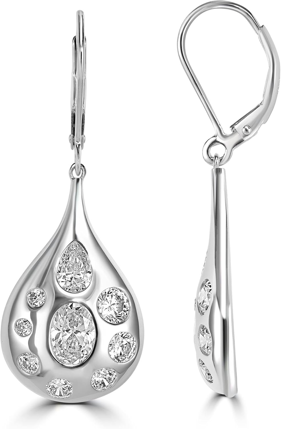 Kathy Levine Sterling Silver Cubic Zirconia Multi-Shape Teardrop Dangle Earrings