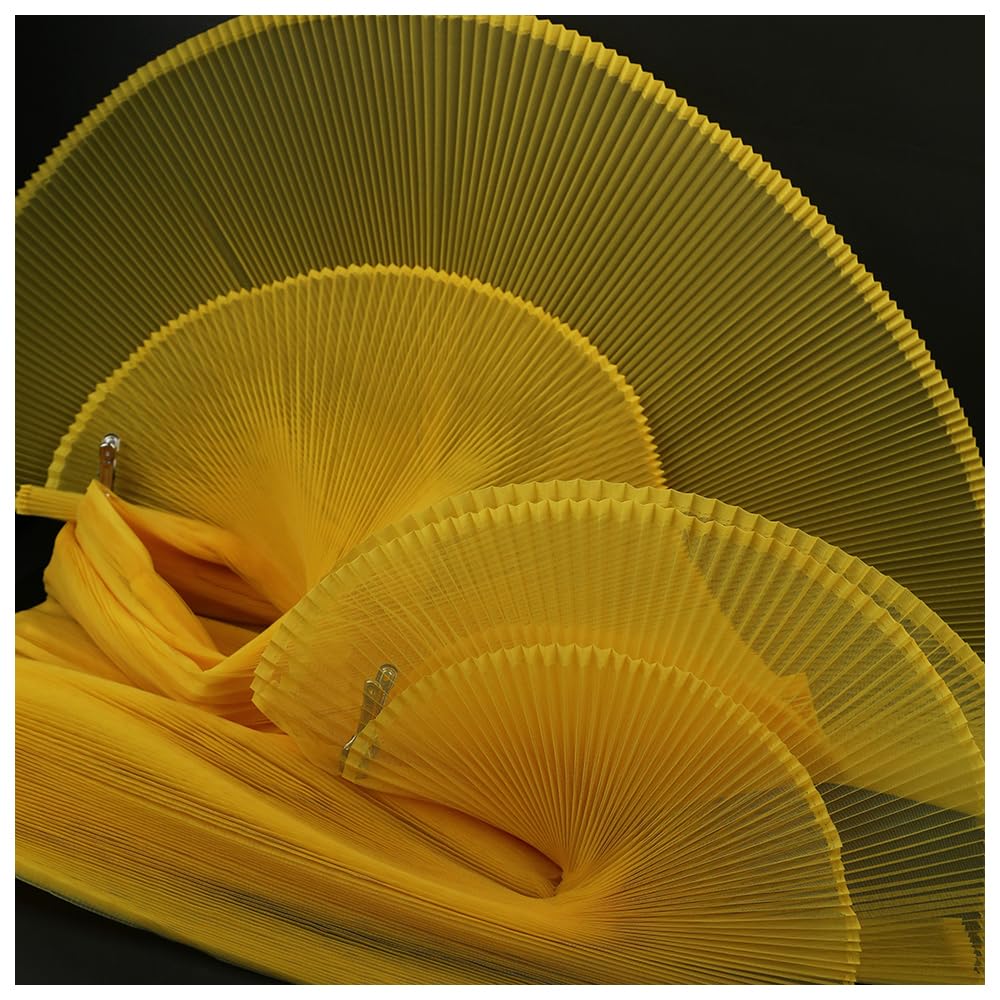 Organ Pleated Hard Mesh Fabric Plisse Fabric Accordion Crimping Wrinkle Modeling Decorative Designer Fabric M105F8 (Apricot Yellow, Stretch 1 Meter)