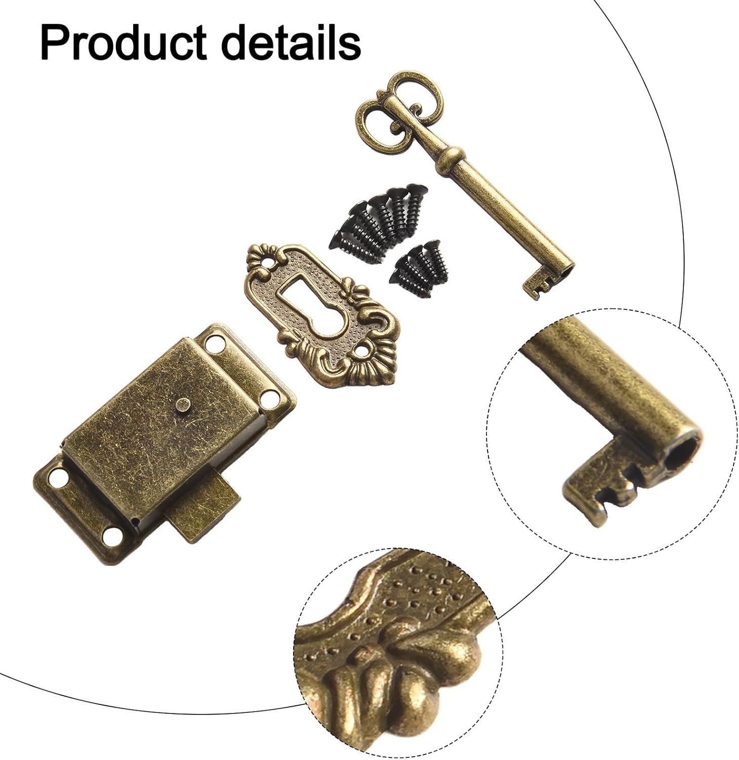 Antique Cabinet Lock Vintage Drawer Latch Metal Chest Lock with Key for Jewelry Box Wardrobe Cupboard Furniture Retro Green Bronze Finish Old Fashioned Door Hardware Set(Green bronze)