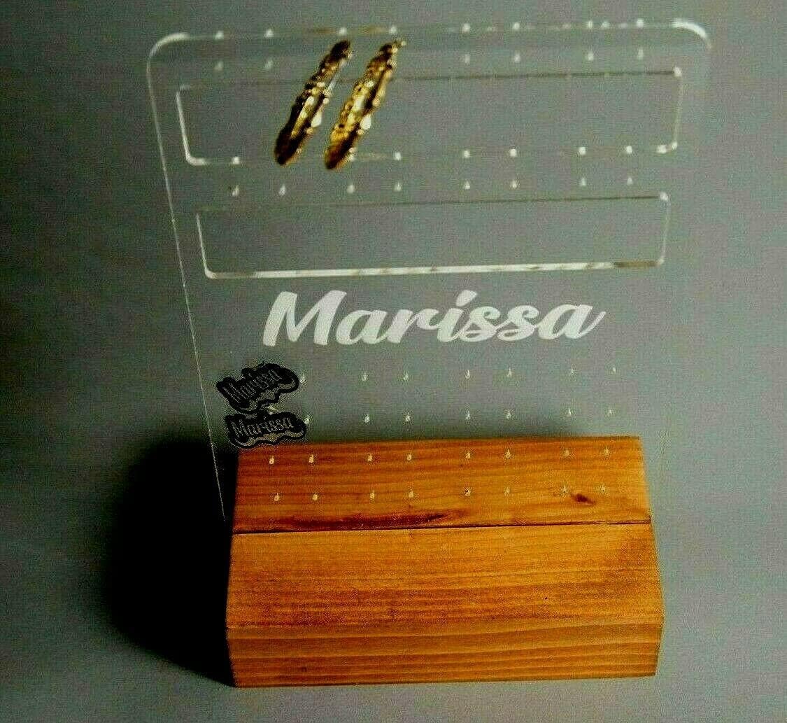 Trendy Girls Jewelry Earring Necklace Organizer Stand Personalized Free Engraved Name Custom Gift With Sturdy Hand Stained Wood Holds Earrings Necklaces Anklets Watches Bracelets - It's Pretty and Practical