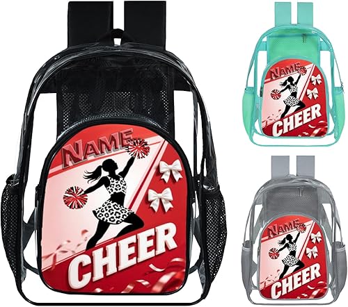 Mochila transparente para niñas, mochila escolar personalizada con nombre de animadora para adolescentes, niños, mujeres y estudiantes