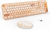 FOPETT Wireless Keyboard and Mouse Combo - 2.4G Full-Sized Cute Colorful Retro Keyboard with Round Keycaps 104 Keys Typewriter Keyboard for LaptopWindowsPC - Milk Tea Colorful