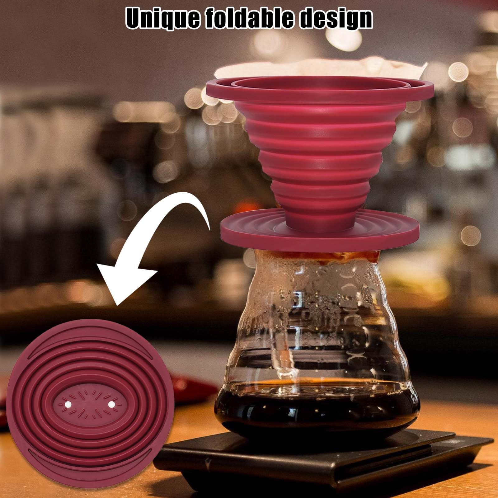 Cheerock Filtre à Café Pliable En Silicone Réutilisable Pour Randonnée, Camping, Maison, Bureau (rouge