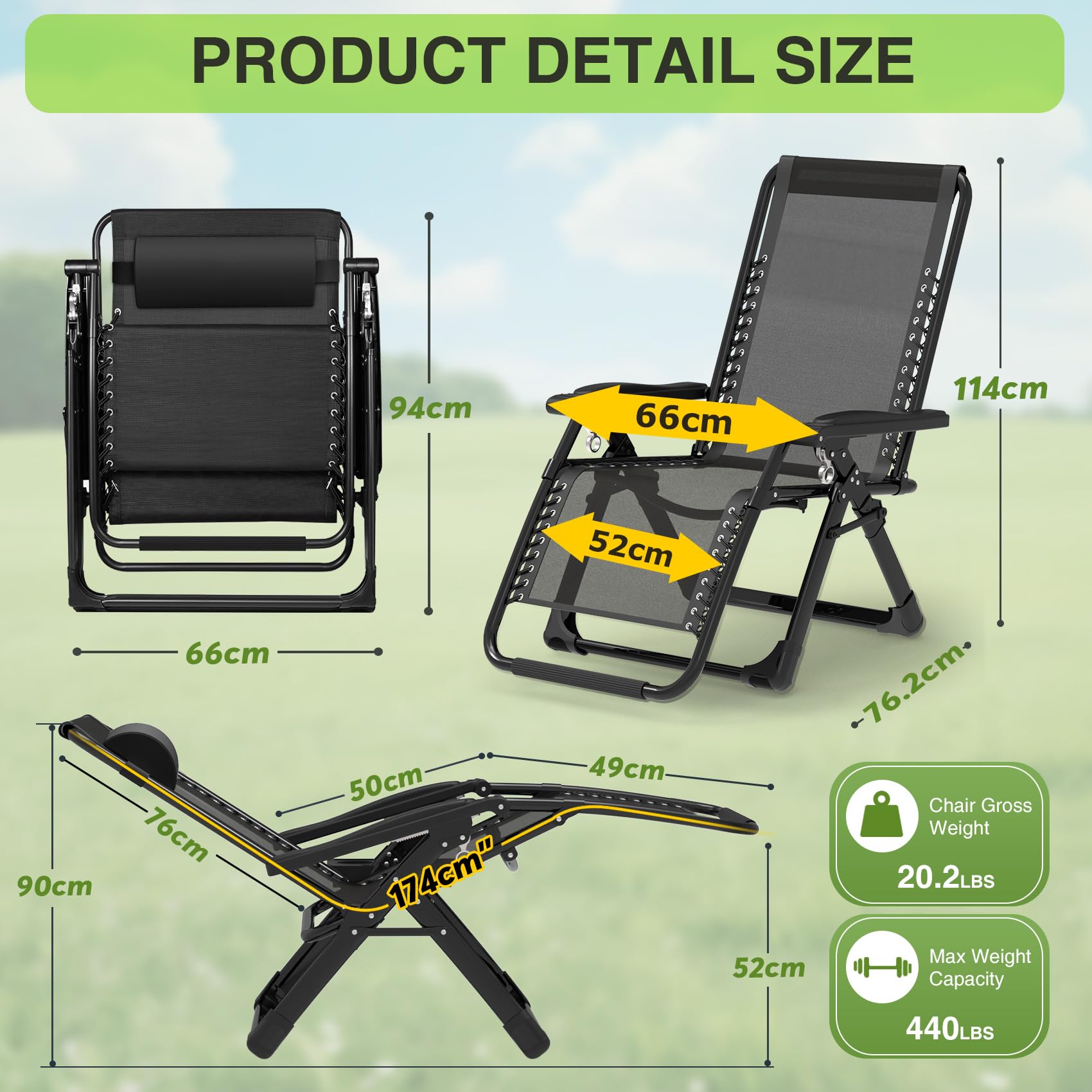 Suteck Zero-Gravity-Sessel, Sonnenliege Klappbar，Verstellbarer Liegesessel mit Abnehmbarem Kissen, Getränkehalter und Verbesserter Arretierung, Klappbarer Camping- und Terrassenstuhl für Erwachsene