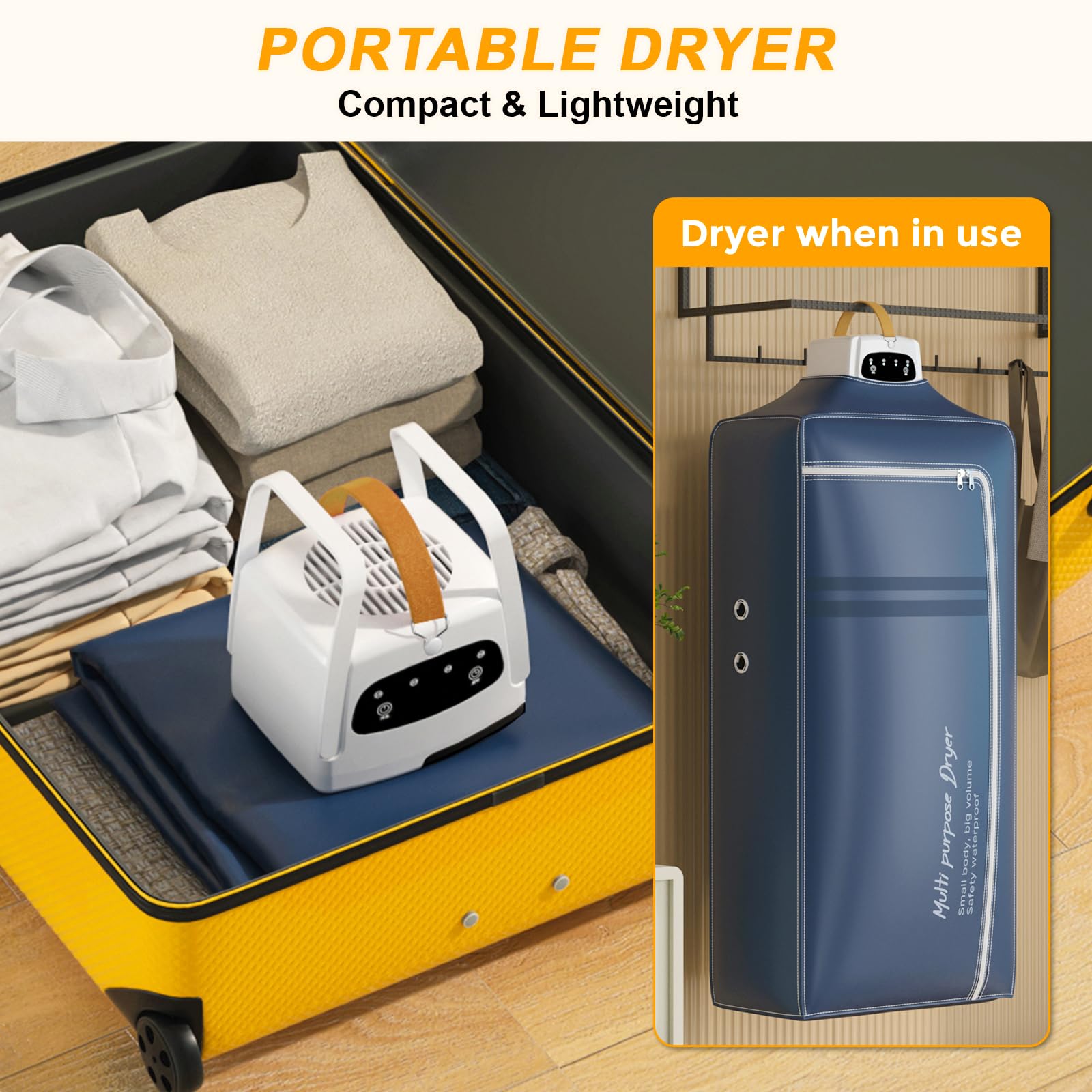 Roadtime Secadora de ropa portátil, 800 W, minisecadora eléctrica con bolsa de lavandería, temporizador de 4H, secadora con calefacción para el hogar, lavandería, viajes, enchufe de la UE (azul)