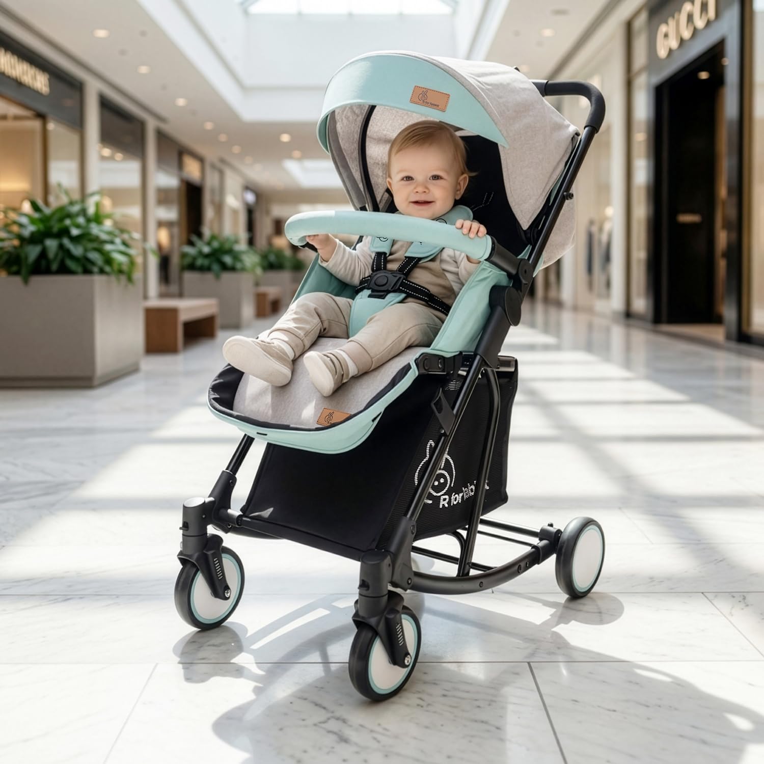 R for Rabbit Rock N Roll Baby Stroller Compact Travel Friendly Pram for Baby, Stroller Turn Rocker for Baby, Kids Pram & Strollers, Prams for Boys & Girls of 0-3 Years |(Sea Green)-picture-17