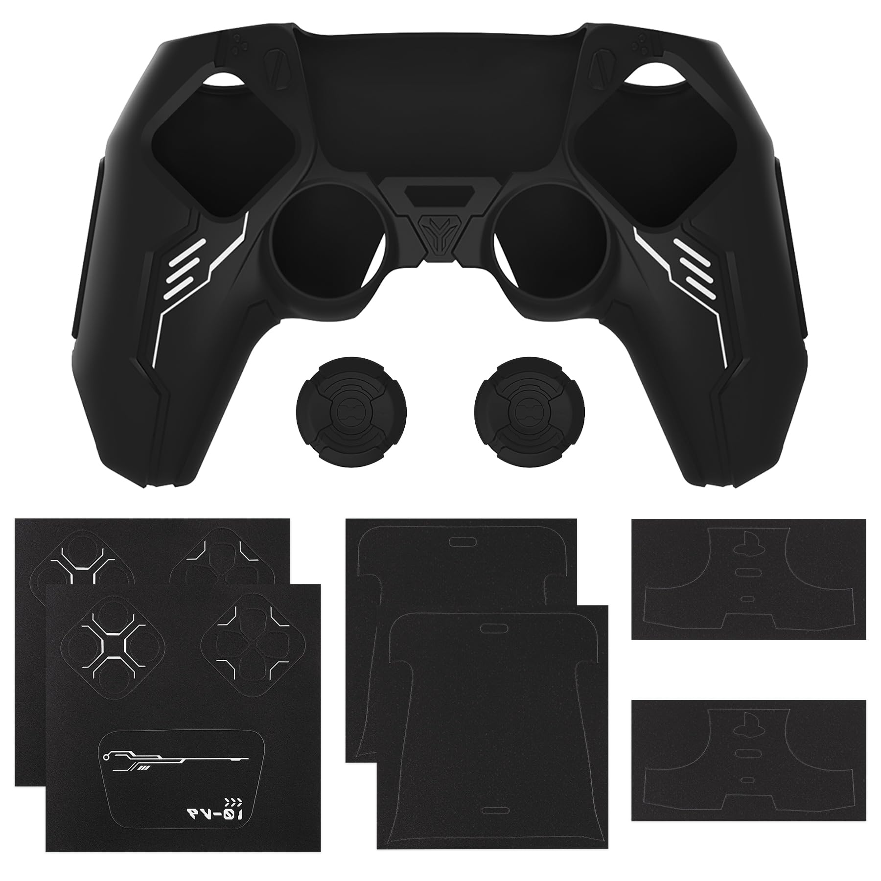 PlayVital Coque Manette pour ps5 Housse Protection Silicone pour ps5 Controller avec 2 Capuchons Joystick et 6 Autocollants,Cover Grip Compatible avec Station de Charge-Noir