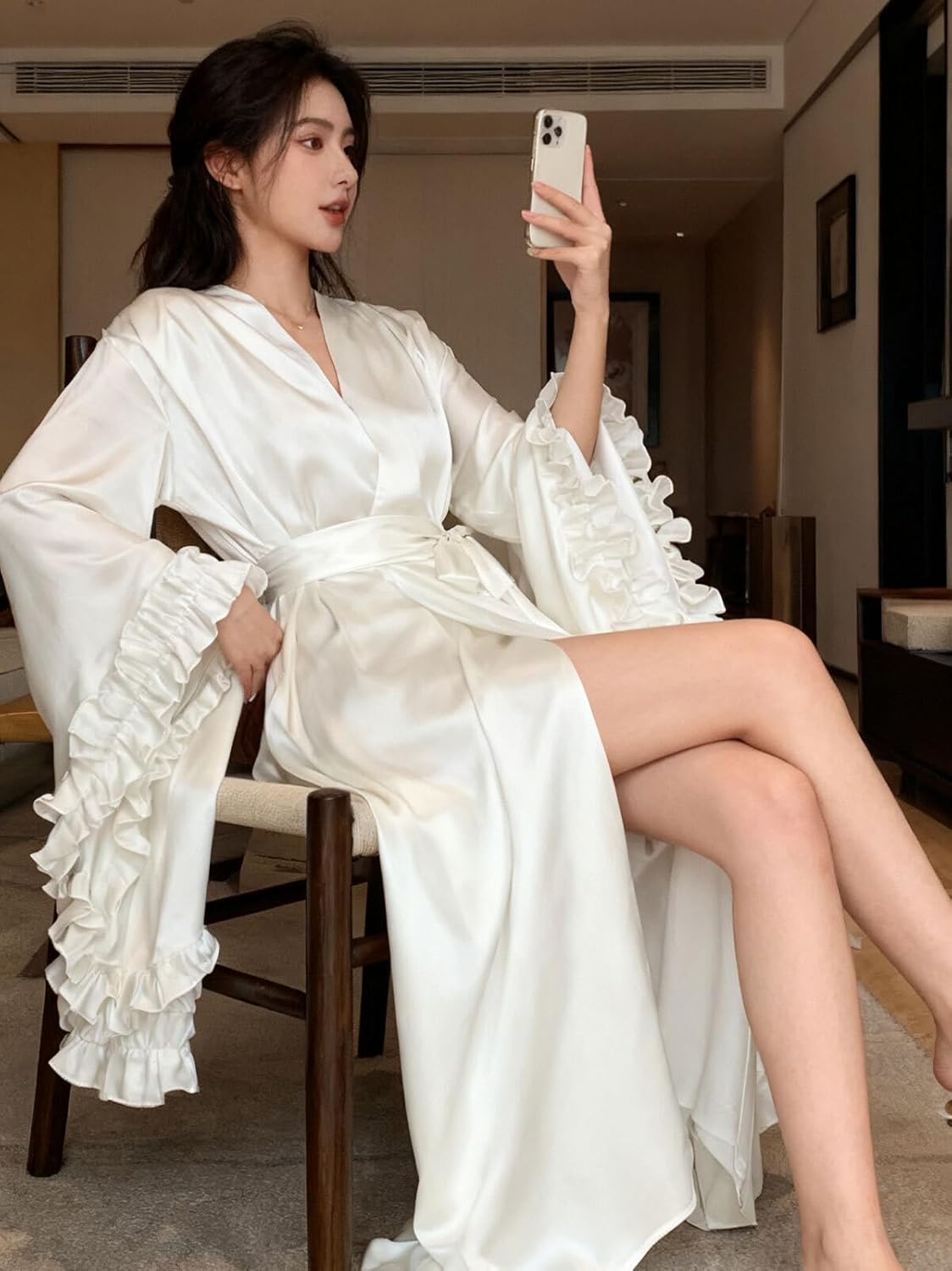 Women's Satin Kimono Robe Long Bath Robe Sleepwear Wedding Bridesmaid Robe Maternity Photoshoot