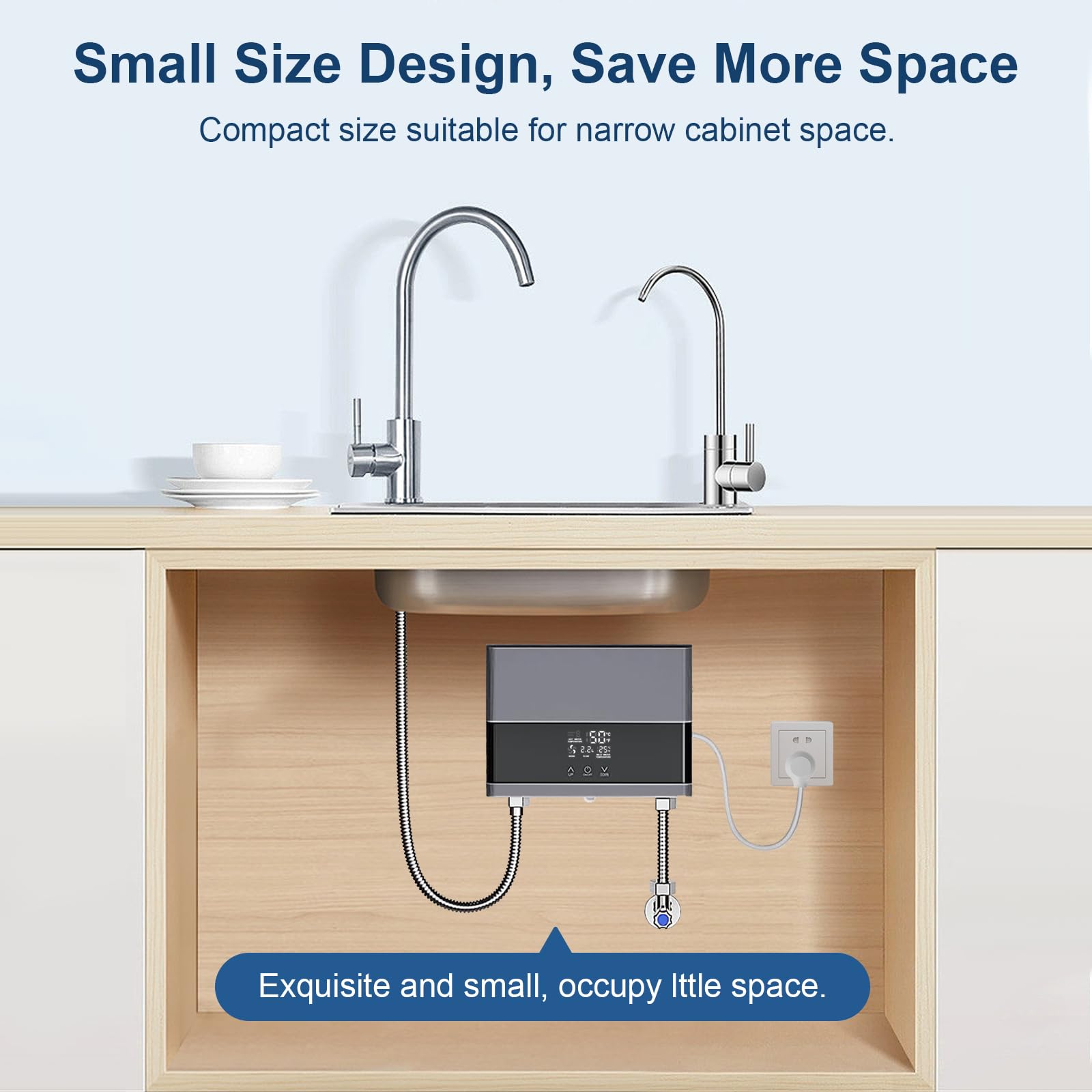 Chauffe-eau électriques 220V 6000W, Chauffe-eau électrique sans réservoir, Petit chauffe-eau instantané électrique économie d'eau Avec écran numérique, Pour cuisine, salle de bain, lavage (Sliver)