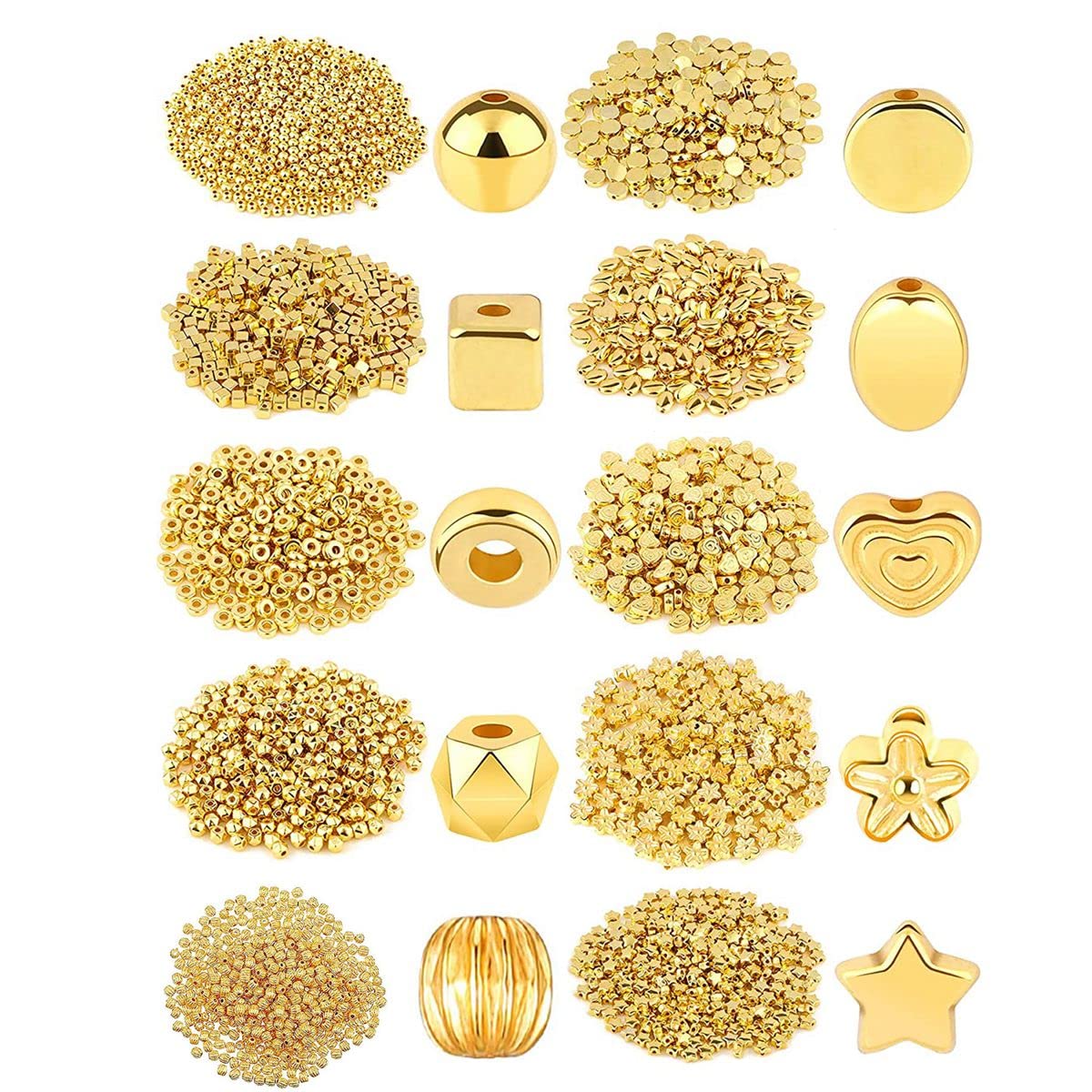 CTRLZS 1500Pcs 10 Styles Gold Spacer Beads Assorted Jewelry Making Loose Beads for DIY Bracelet Necklace Earring