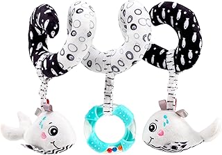 Black and White Spiral Car Seat Toy for Babies 0-12 Months - Soft Plush Hanging Crib Toys with High Contrast Design, Newbo...