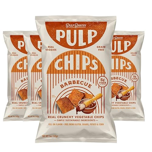 Pulp Pantry Chips de tortilla vegetariana sin granos, paquete de 4, sabor picante a barbacoa, sin maíz, sin patata, sin granos, sin gluten, sin OMG,