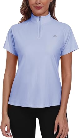 MoFiz Womens Golf Shirt Short Sleeve Polo 1/4 Zip High Neck Tennis Tops