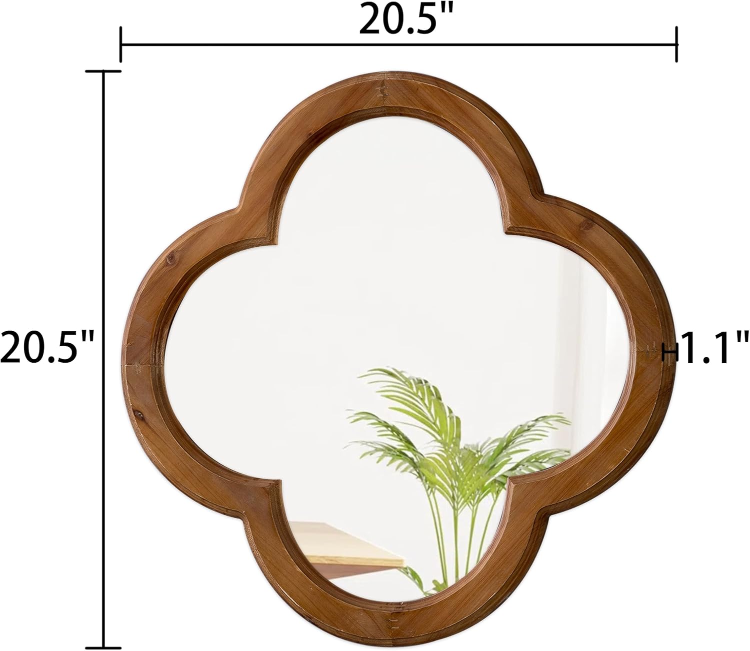 Farmhouse Scalloped Wood Frame Quatrefoil Mirror 20 Inch, Hanging Burning Finished Vintage Entryway Mirror, Unique Mirrors for Wall Decor Living Room, Decorative Bathroom Vanity Mirrors