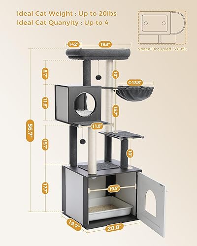 Miniatura 6 de PETEPELA Árbol para gatos con caja de arena, moderna torre para gatos, muebles de caja de arena para gatos, condominio para gatos con postes