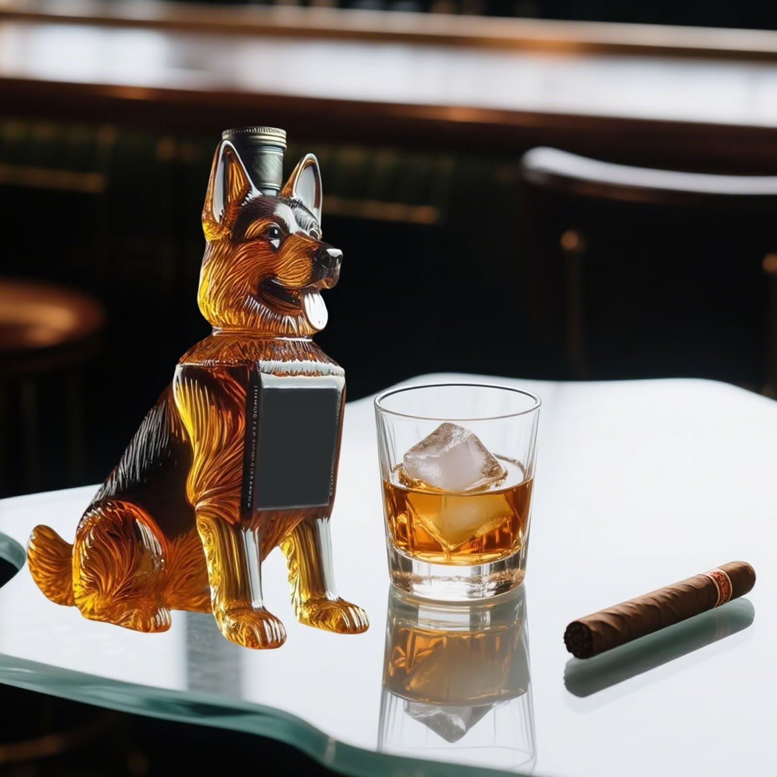 300ML Decantador Whisky Arte Escultura - Decantador De Whisky De Cristal 3D Con Diseño Novedoso, Botella De Whisky Con Forma De Pastor Alemán, Botellas Vacías Con Temática Animal
