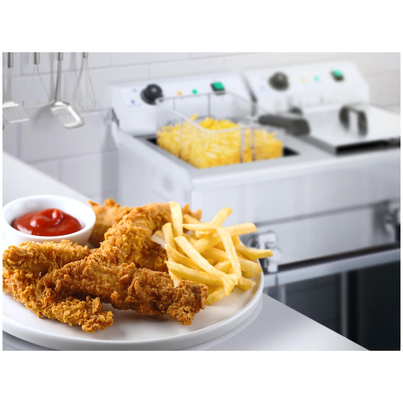 Royal Catering Friteuse Électrique 2 x 3 200 W, 2 x 16 l Au Total / 2 x 12 l D’Huile, Thermostat, 2 Robinets, Acier Inoxydable, De Restaurant Double Professionnelle Commerciale