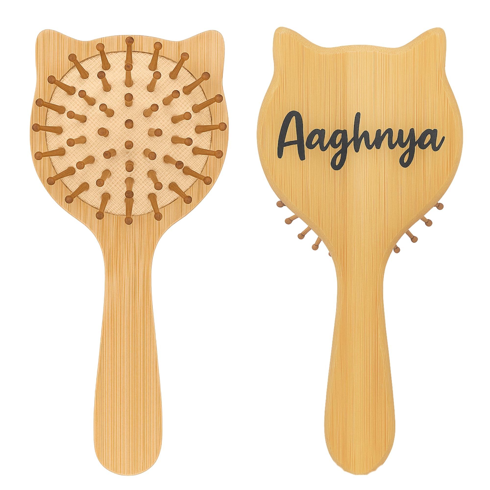 Personalized Cat Shape Wooden Hair Brush for Kids | Eco-Friendly Bamboo Hair Brush with Wooden Bristles | Gentle Detangling & Scalp Massage Comb | Cute Cat Design, Custom Vinyl Name Print | Ideal Gift for Boys & Girls-image-12