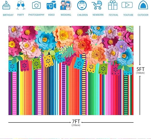 Miniatura 8 de Ticuenicoa Telón de fondo de fiesta mexicana de 6 x 4 pies, fondo de fiesta con diseño de flores de cinco de mayo, para fotos, rayas florales,