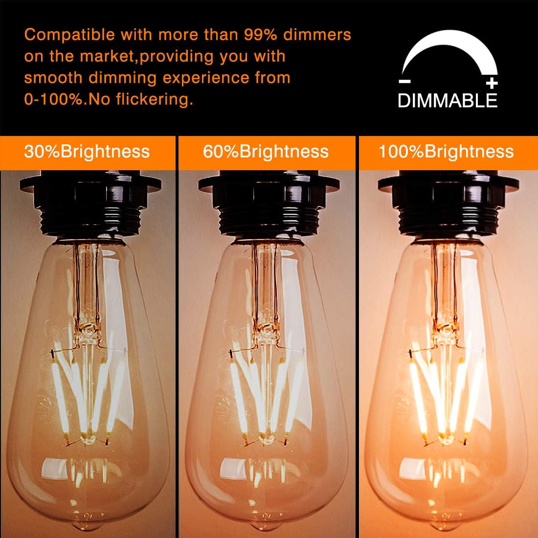 LUXON LED Edison Bulb Dimmable,Vintage Light Bulbs 2700k Warm White 60W Equivalent E26 Edison Bulb 6-Pack