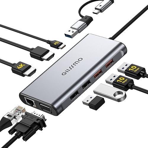 GIISSMO - Estación de acoplamiento triple de estación de acoplamiento USB C 9 en 1 adaptador de monitor dual a HDMI dual USB 31 de 10 Gbps Gigabit