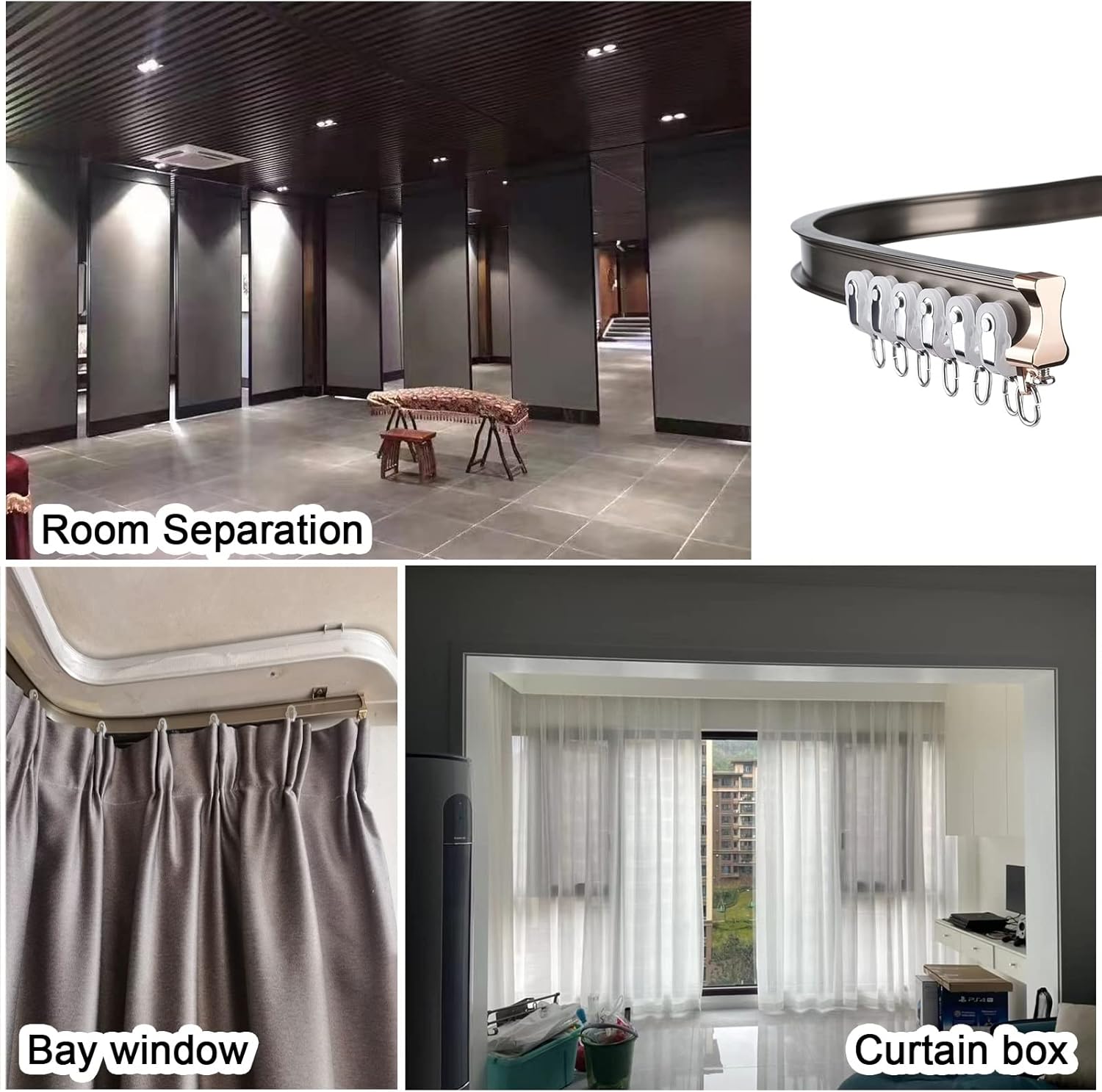 Bendable Curtain Track with Fittings, Flexible Apartment Ceiling/Wall Mount Rail System for Room Separation, Curved Track Curtain Kits (Ceiling Mount 50cm/1.6ft)