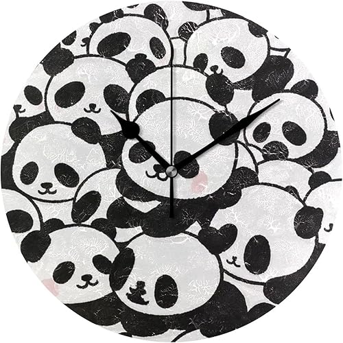 Miniatura 1 de Lindo panda de dibujos animados en blanco y negro, reloj de pared redondo de 10 pulgadas, retro, sin tictac, moderno, para oficina, cocina, oficina,