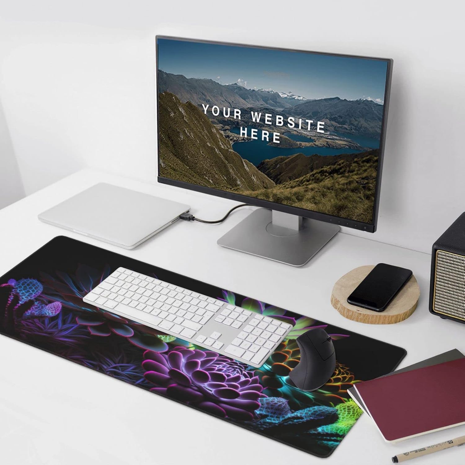 Gaming Mouse Pad,Large Mouse Pads for Desk,Non-Slip Rubber Base Extended Mousepad,XXL Keyboard Mouse Mat,Computer Keyboard Desk Pad with Stitched Edges,35.4x15.8inch,Succulent Plants - Image 4