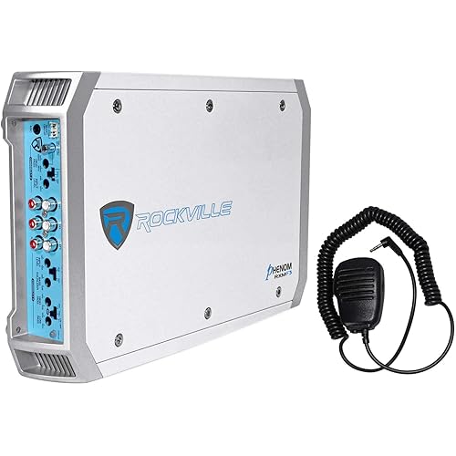 Rockville RXM-F3 1600W Peak/260W RMS 4-Channel Class A/B Marine Amplifier with PA Microphone, Waterproof Conformal Coating, Smart Auto Turn-On for Boats
