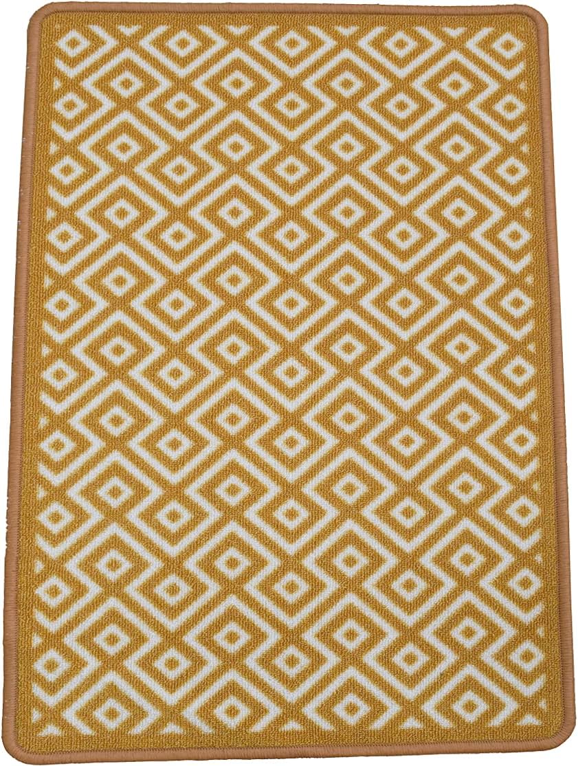 SrS Rugs® Riviera Kitchen Door Mat Hallway Runner Diamond Design Machine Washable Rug (67cm x 100cm, Gold)