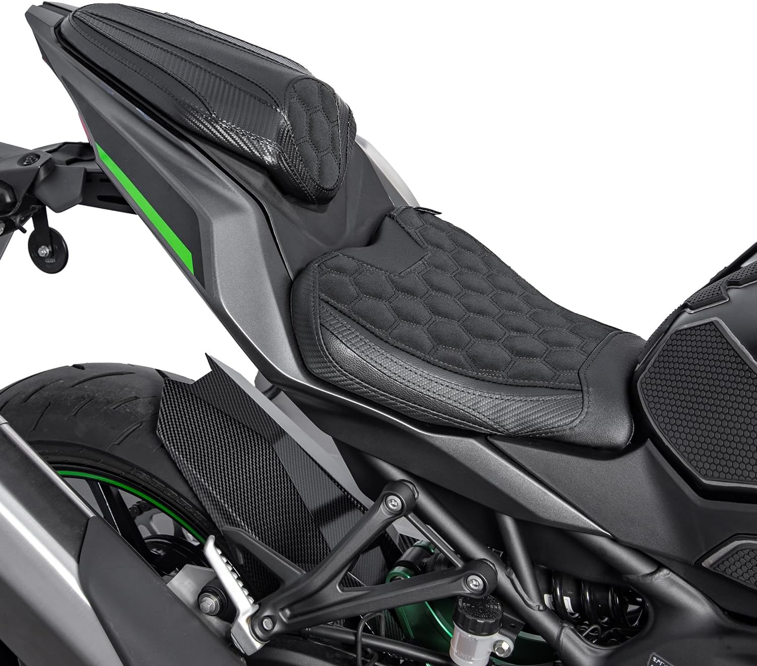 Motorcycle Driver Seat for Kawasaki ZX-4R ZX-4RR 2023 2024 2025 ZX4R ZX4RR Front Pillion Solo Cushion Cover Pad Set (Rider-Carbon Fiber Look)